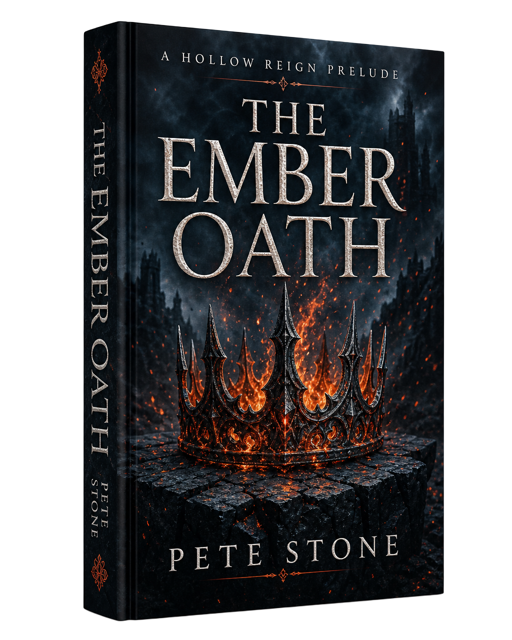 3D cover mockup of The Ember Oath, the exclusive Hollow Reign prelude