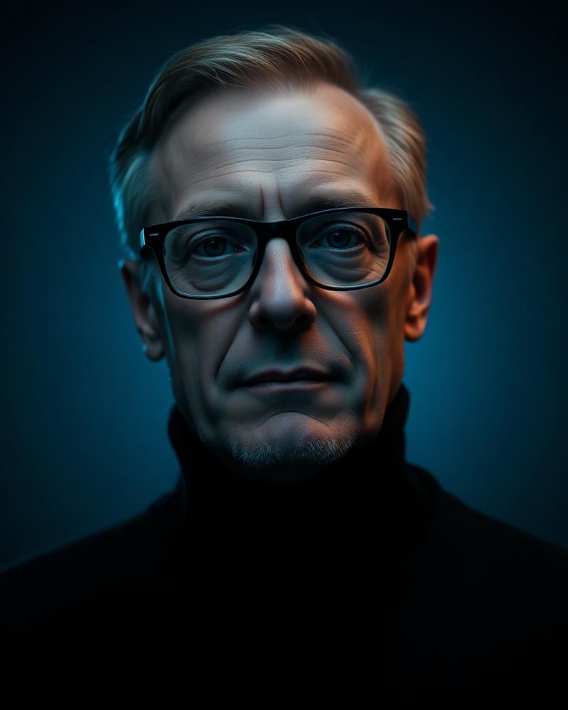Portrait of science fiction author G.R. Michaels in a black turtleneck