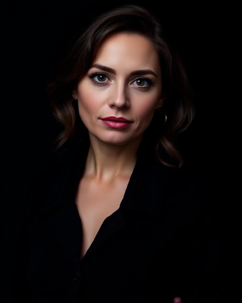 Portrait of dark romance author Samantha Simon in black, meeting the camera with a direct gaze