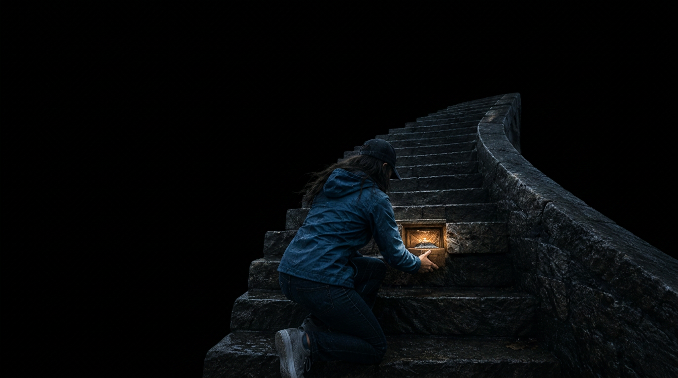 Sloan Mercer kneels on storm-lashed lighthouse steps, discovering a hidden message left where no stranger should have been